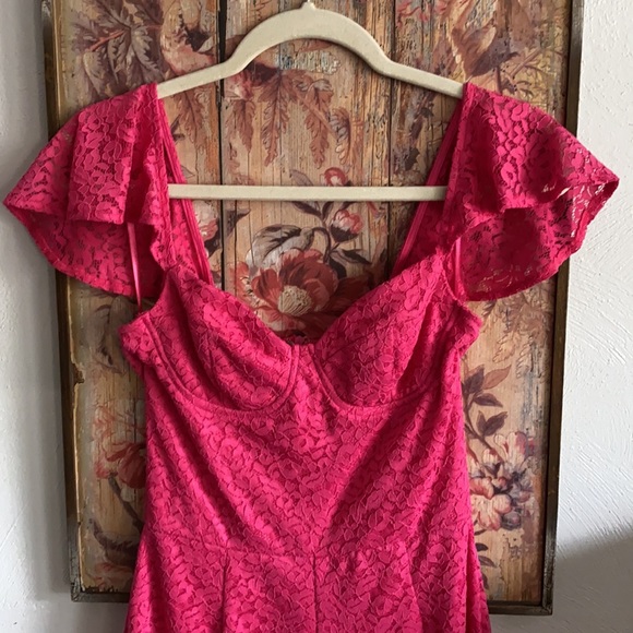 NWOT REVOLVE BY THE WAY. HOT PINK LACE ROMPER S - Picture 15 of 16